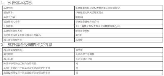 高靖宇离职华富健康娱乐灵活配置混合廖庆阳独立管理