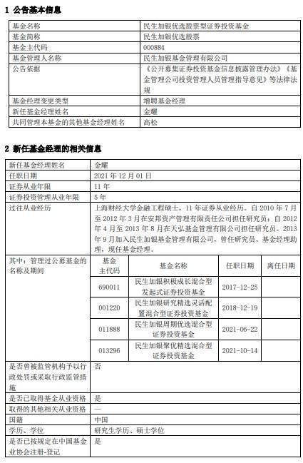 民生加银行优先股基金经理金耀年内涨幅不足3%